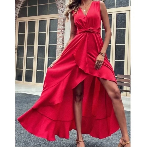 Luxurious Sleeveless High Low Ruffle Maxi Dress - Picture 2 of 14